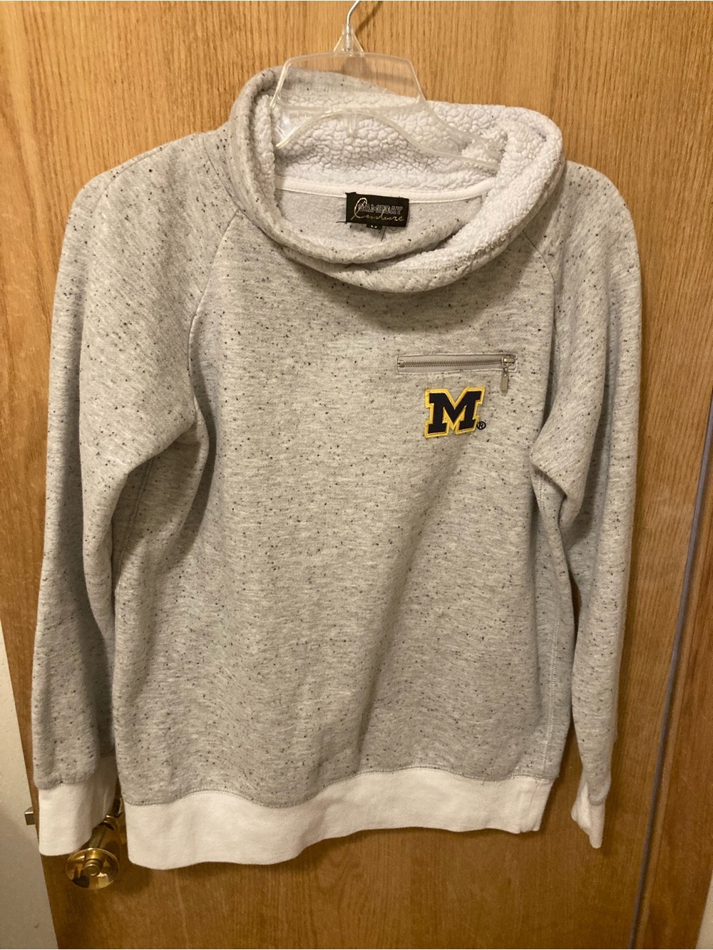 University of Michigan M Embroidered Gray Sherpa-Lined Cowl Neck Sweatshirt